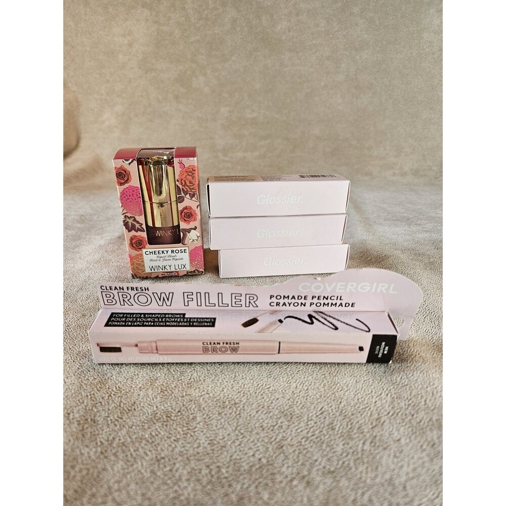 Makeup 5 Pc Lot Full Sizes 3 Glossier Lip, Winky Lux Cheeky Rose, Covergirl Brow